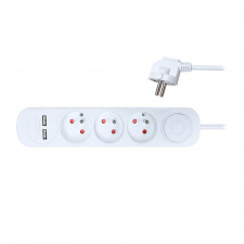 Predlžovací prívod, 3 zásuvky, USB 2.4A, biely, 3 x 1mm2, vypínač, 2m Predlžovací prívod, 3 zásuvky, USB 2.4A, biely, 3 x 1mm2, vypínač, 2m
