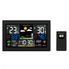 Meteostanica, XL farebný LCD, teplota, vlhkosť, tlak, RCC, čierna