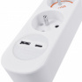 Predlžovací prívod 3 zásuvky, s USB A+C nabíjačka 12W, 2m, 3 x 1mm2, biely, vypínač
