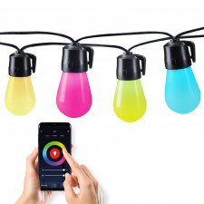 LED smart vonkajšia reťaz s RGB žiarovkami, bluetooth, 15 žiaroviek, 14m+6m, 10W