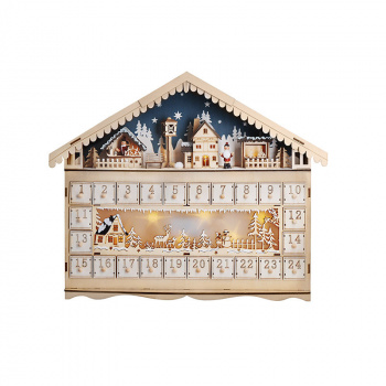 LED adventný kalendár - horská chata,  10x LED, 50x40cm, 2x AA