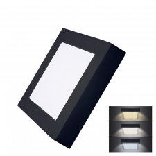 LED mini panel CCT, prisazený, 12W, 900lm, 3000K, 4000K, 6000K, štvorcový, čierna farba