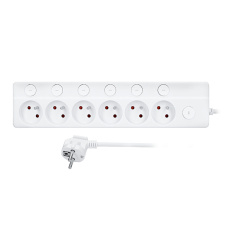 Predlžovací prívod 6 zásuviek, 3m, 3 x 1mm2, biely, 6+1 vypínač