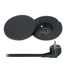 Vstavaná zásuvka + USB A+C + Wireless 10W, otočné viečko, kábel 2m, čierna
