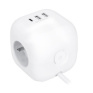 3z + USB A+C predlžovací prívod - kocka, 2m, 3 x 1mm2, biely, vypínač