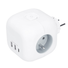Rozbočka kocka, 3x 16A + USB A+C, biela, vypínač