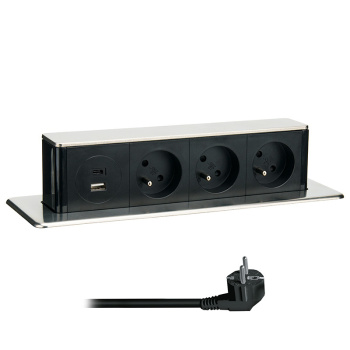 3z + USB A+C 20W PD výsuvný blok zásuviek, 2m, nerez oceľ