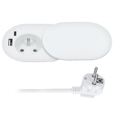1z + USB A+C 20W PD vstavaná zásuvka s posuvným viečkom, 2m, matná biela