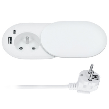 1z + USB A+C 20W PD vstavaná zásuvka s posuvným viečkom, 2m, matná biela