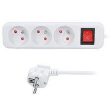 Predlžovací prívod 3m, 3 zásuvky, vypínač, 16A/3680W, PVC, biely