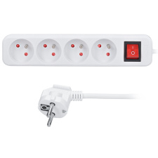 Predlžovací prívod 3m, 4 zásuvky, vypínač, 16A/3680W, PVC, biely