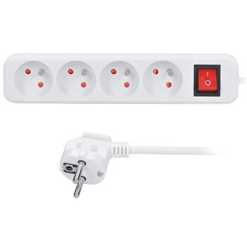 Predlžovací prívod 5m, 4 zásuvky, vypínač, 16A/3680W, PVC, biely