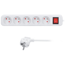 Predlžovací prívod 5m, 5 zásuviek, vypínač, 16A/3680W, PVC, biely