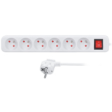 Predlžovací prívod 3m, 6 zásuviek, vypínač, 16A/3680W, PVC, biely