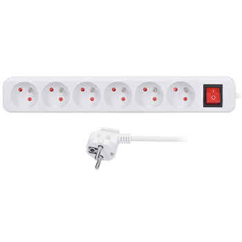 Predlžovací prívod 3m, 6 zásuviek, vypínač, 16A/3680W, PVC, biely