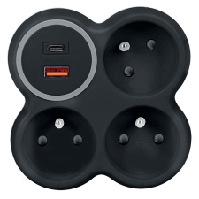 Rozbočovač, 3x 15A, USB A+C rychlonabíjačka 20W PD, matná čierna Rozbočovač, 3x 15A, USB A+C rychlonabíjačka 20W PD, matná čierna
