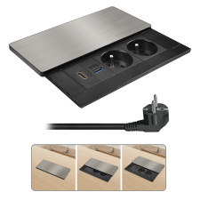 Vestavný blok zásuviek s posuvným krytom, 2 zásuvky, HDMI, USB A+C 20W PD, 2m, strieborný Vestavný blok zásuviek s posuvným krytom, 2 zásuvky, HDMI, USB A+C 20W PD, 2m, strieborný