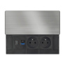 Vestavný blok zásuviek s posuvným krytom, 2 zásuvky, HDMI, USB A+C 20W PD, 2m, strieborný