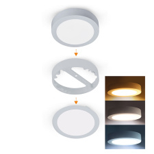 LED mini panel kúpeľňový 2v1, 3CCT, podhľadový / prisadený, 12W, 1020lm, IP54, strieborna, okrúhly
