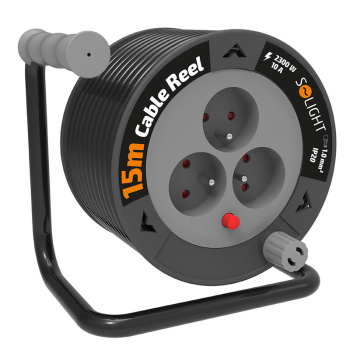 Predlžovací prívod na bubne 15m, 3 zásuvky, čierny kábel, 3x 1,0mm2