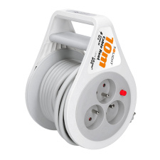 Predlžovací prívod na bubne 10m, 3 zásuvky, sivý kábel, 3x 1,0mm2