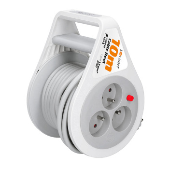 Predlžovací prívod na bubne 10m, 3 zásuvky, sivý kábel, 3x 1,5mm2