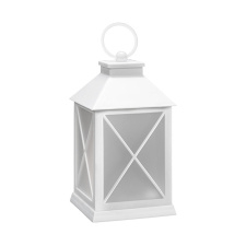 LED vianočný lampáš biely, 20cm, časovač, 2x AA