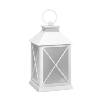 LED vianočný lampáš biely, 20cm, časovač, 2x AA