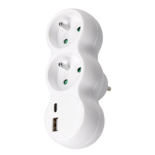 Rozbočovač s USB A+C rychlonabíjačkou 20W PD, 2 x 10A, biely