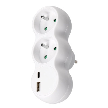 Rozbočovač s USB A+C rychlonabíjačkou 20W PD, 2 x 10A, biely