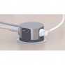 Výsuvný blok zásuviek, 3 zásuvky, 2x USB, kruhový tvar nízky, predlžovací prívod 2m, 3 x 1mm2, strieborný